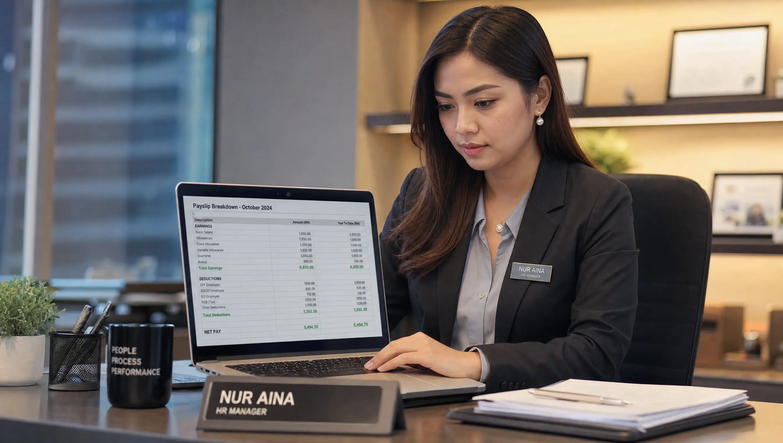 HR manager reviewing payslip calculations